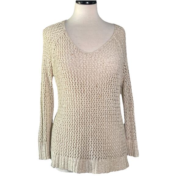 Lucky Brand Cream Sweater Open Crochet Knit Boho Sz Lg - Picture 1 of 4